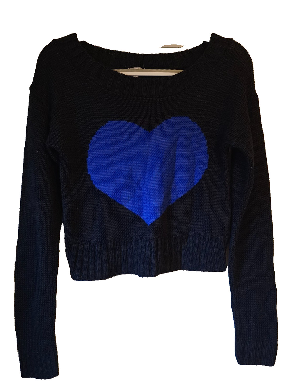 Charlotte Russe Y2K Heart Sweater Black Blue Graphic Knit Cropped USA Women S